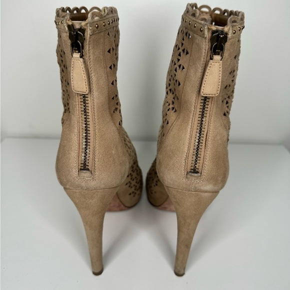 Prada Perforated Beige Suede Ankle Boots - Size 38.5 - Picture 3 of 7